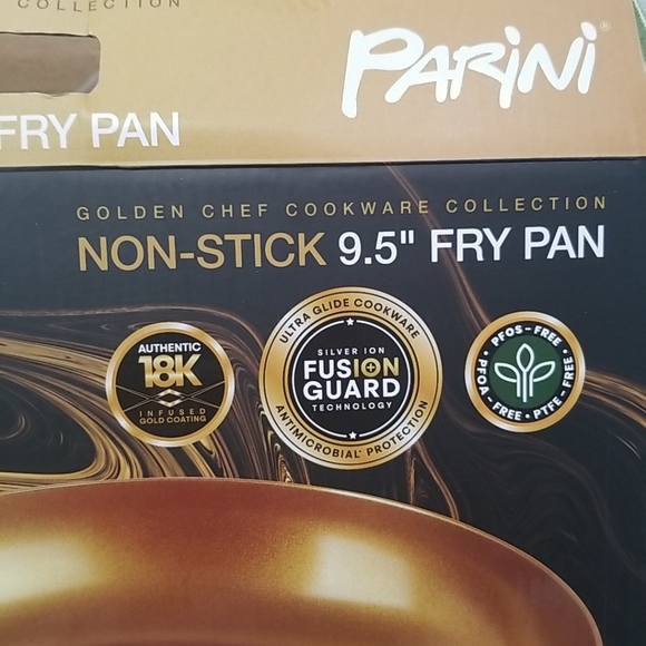 Parini Golden Chef Cookware Non-Stick 9.5" Fry Pan 18K Gold Infused Coating NIB - Picture 4 of 12